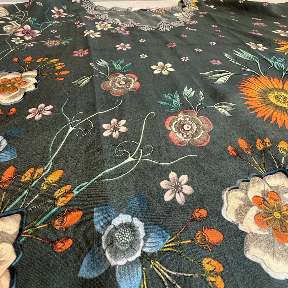 Johnny Was Adalee‎ Silk Blouse XS Slate Green Floral Embroidered Top C13920 - Picture 7 of 11